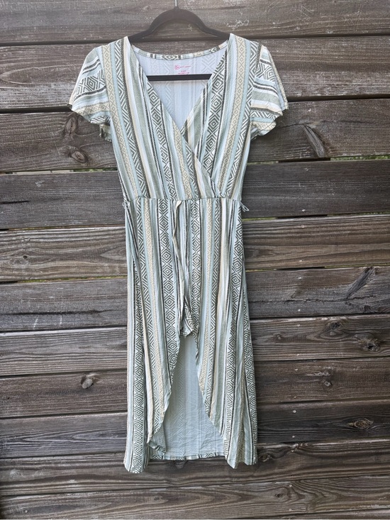 No Boundaries Pants - No Boundaries Sage and Cream Striped Maxi Romper Small Faux Wrap High Low Skirt